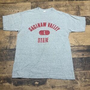 Vintage Saginaw Valley‎ State T-Shirt Graphic Print Gray Tee Large Single Stitch